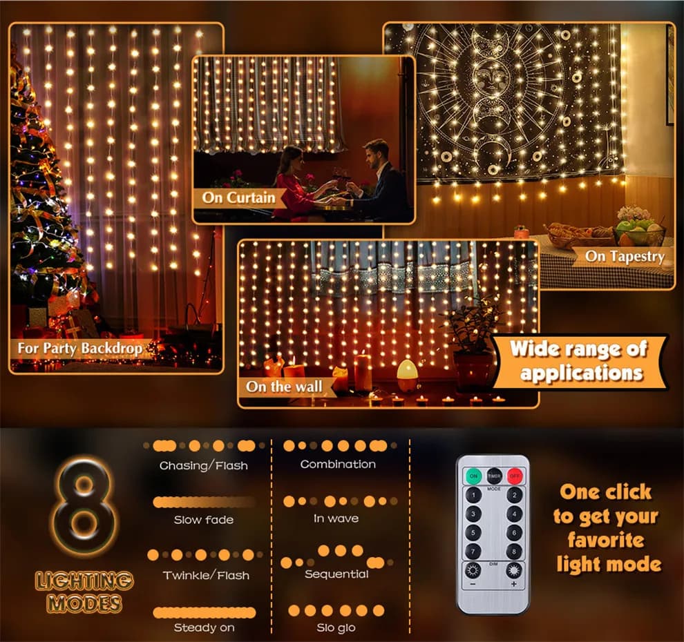 LED Curtain Fairy String Lights 300 Count