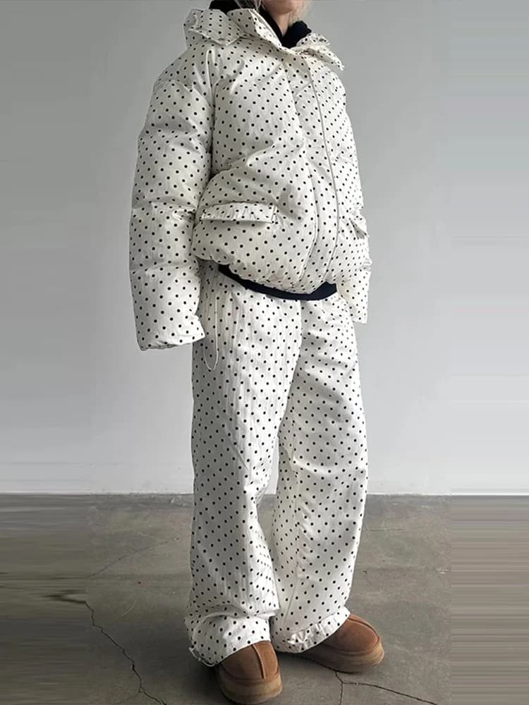 Women's Striped Hooded Padded Jacket and Lantern Pants Set