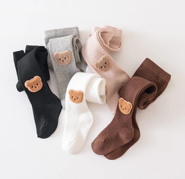 Bear Embroidery Cotton Baby Tights