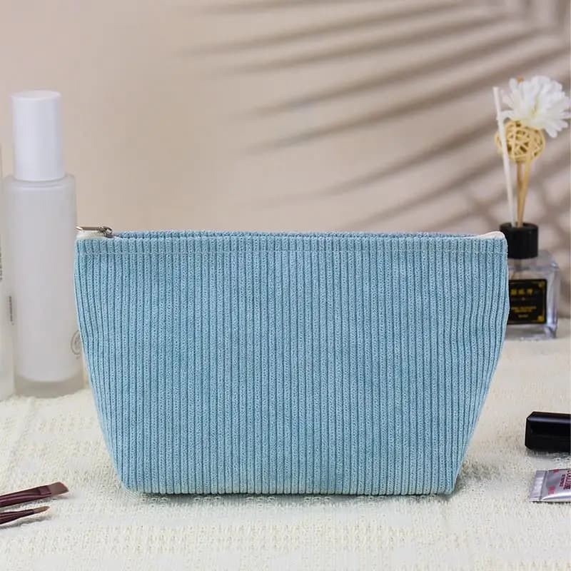 Toiletry Bag for Travel Corduroy Cosmetic Organizer with Sanitary Pad Pouch Cute Design for Women