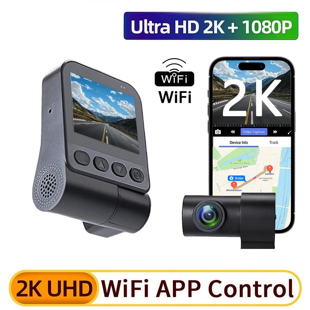 Dash Cam for Cars Dashcam Night Vision With Rear 1080P Car Video Recorder Supports WiFi APP Monitoring 24 Hours Parking Monitor