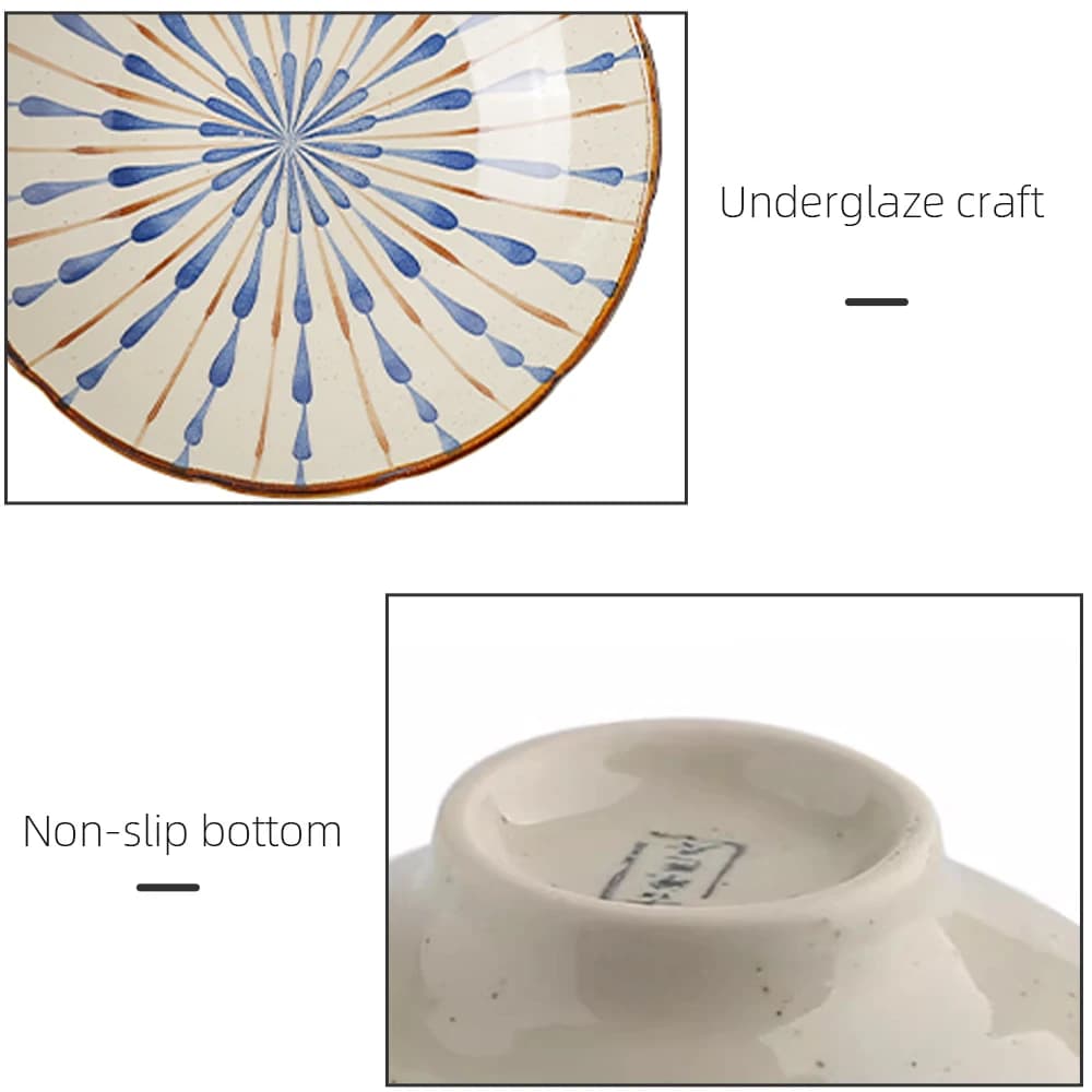 Ceramic Deep Round Dinner Plates Japanese Retro