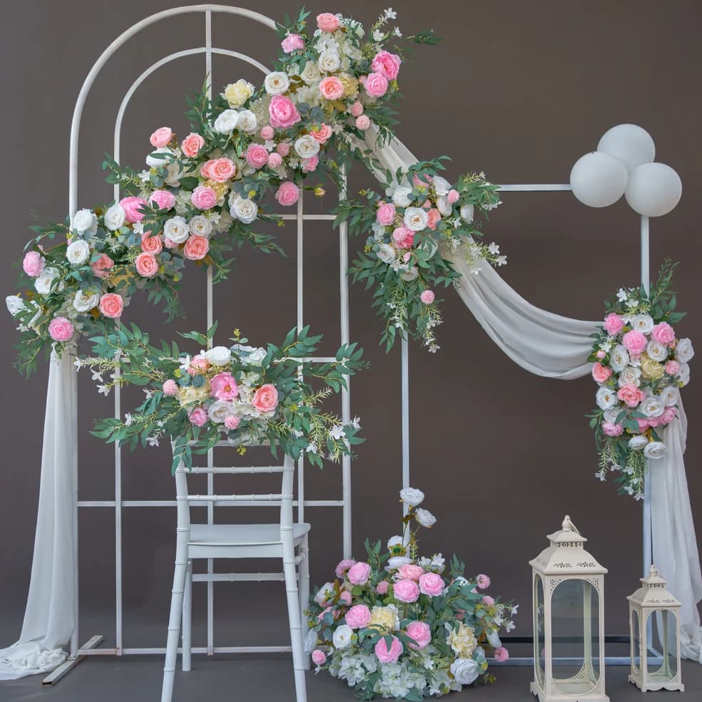 White Silk Flower Row Wedding Arch Backdrop