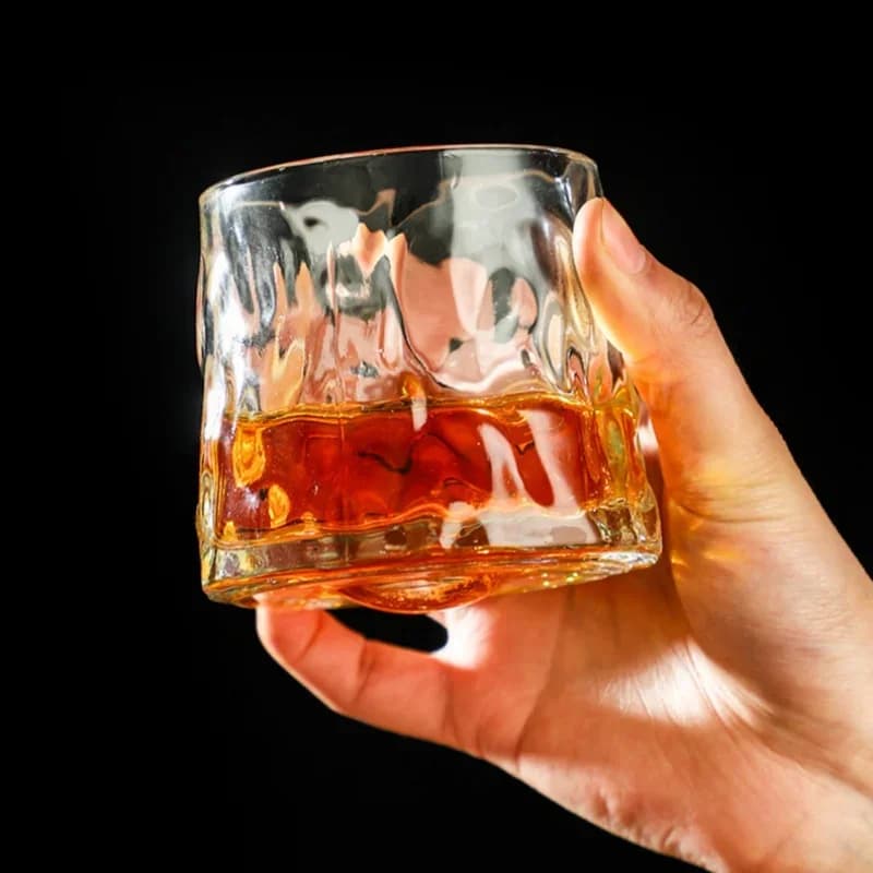 Rotatable Whiskey Glass with Wooden Base
