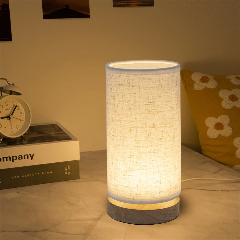 Warm LED Bedside Table Lamp with Wood Base