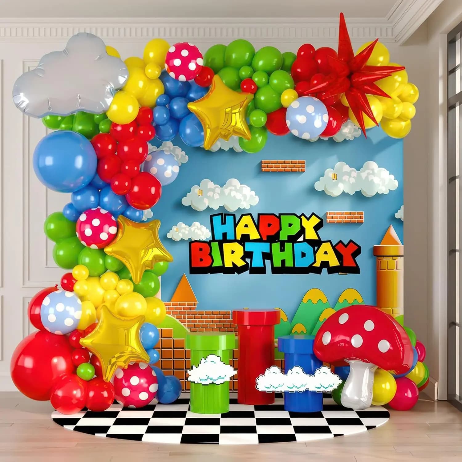 Cartoon Balloon Arch Kit with Decorative Shapes