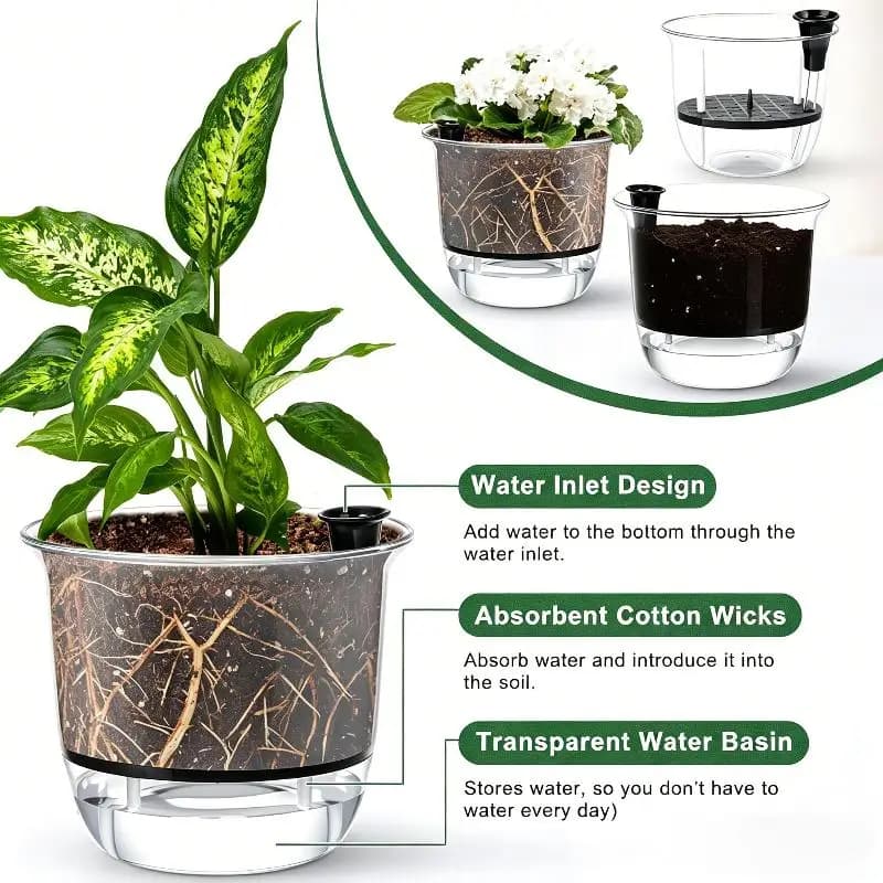 Self-Watering Indoor Plant Pot with Reservoir
