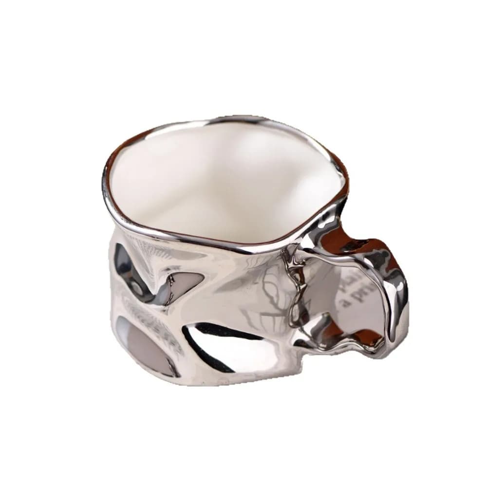 Modern Electroplated Silver Ceramic Coffee Cup Artistic Abstract Wrinkled Mug Metallic Imitation Milk Breakfast Cup Couple's Mug