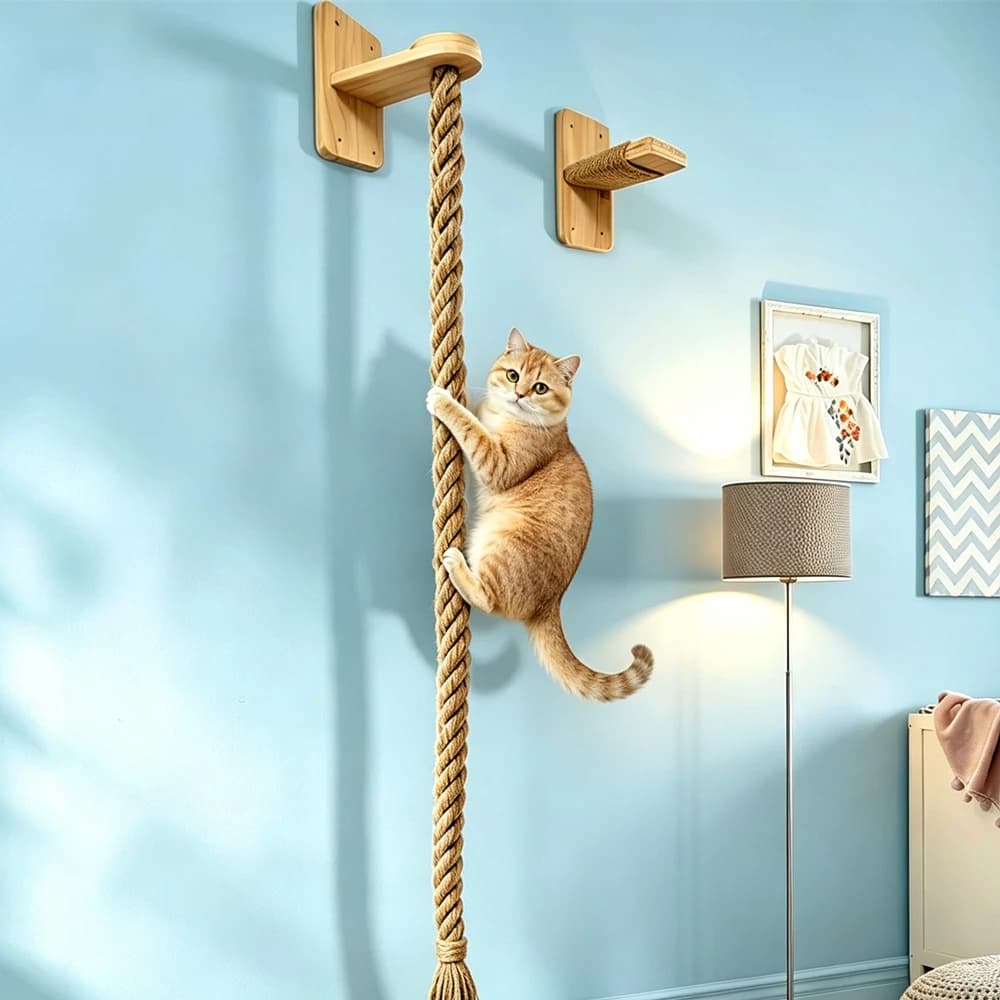 Wall-Mounted Cat Climbing Rope with Jumping Board