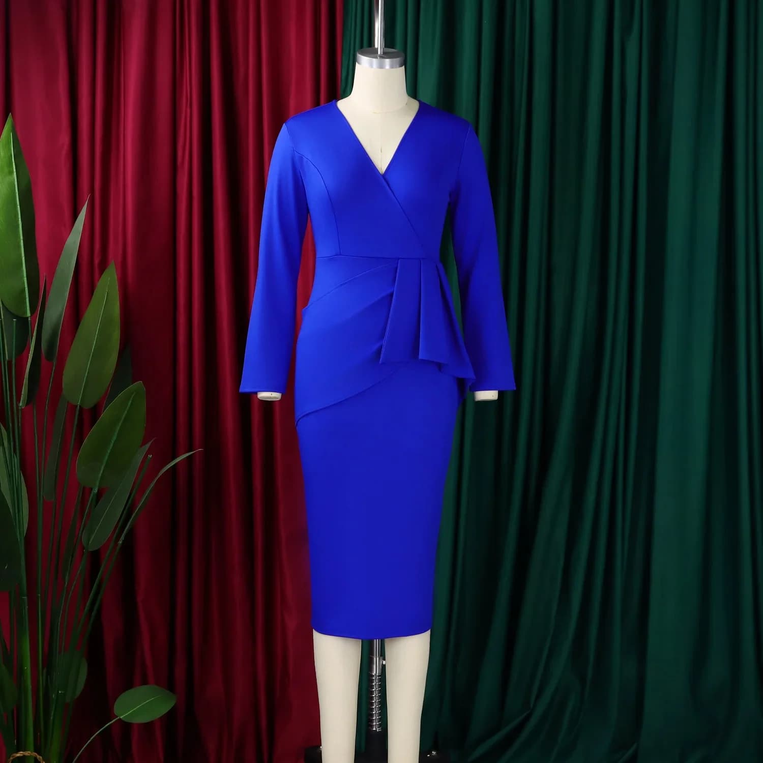 Women's V-Neck Ruched Midi Dress