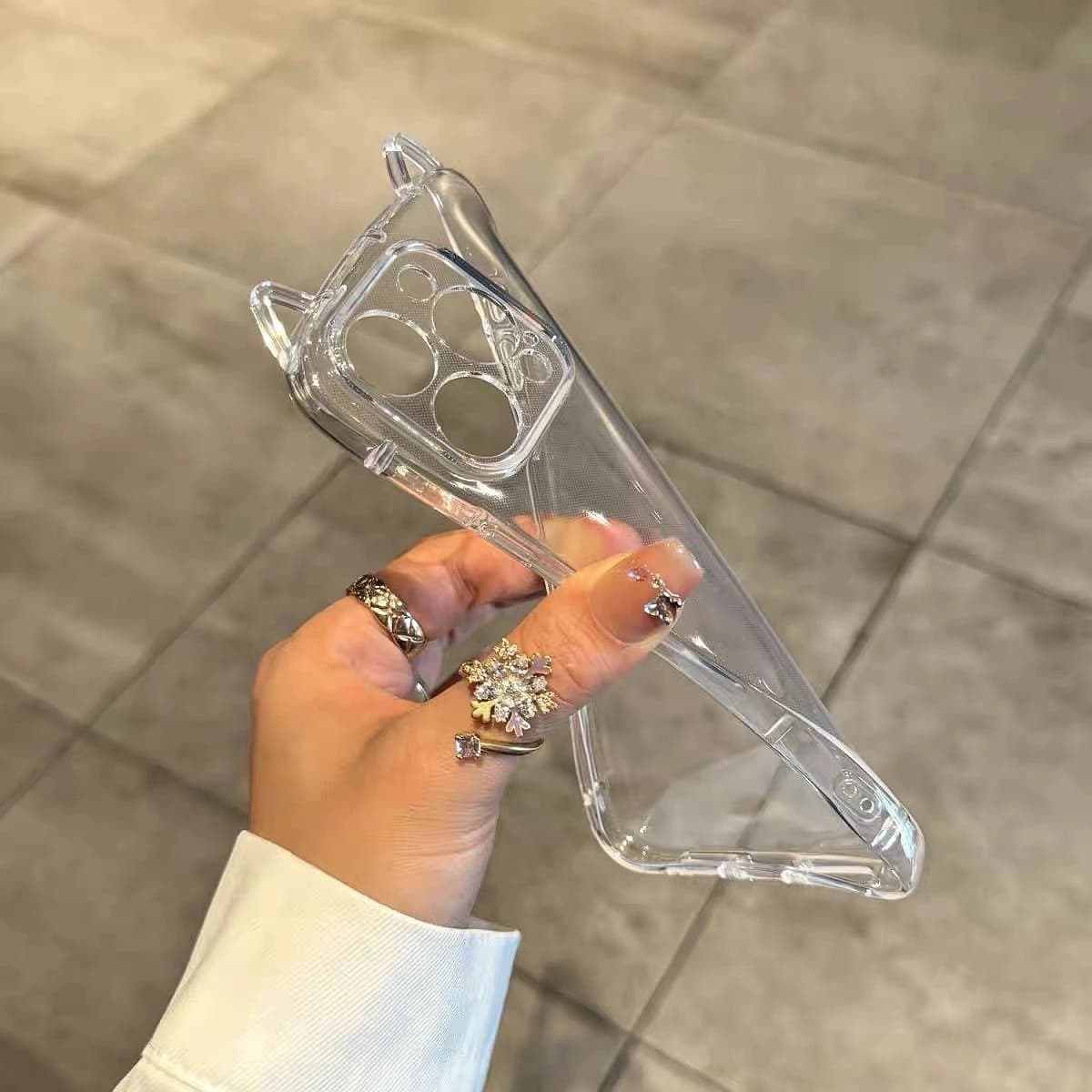 Cute Cat Ear Transparent Case Luxury Phone Case For iPhone 11 12 13 14 15 16 17 18  Pro Max Shockproof Bumper Cases Cover