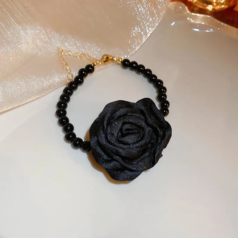 4 Pcs Jewelry Sets for Women Fabric Flowers Necklace Bracelet Earrings French Fashion Retro Style Girl Party Accessories Set