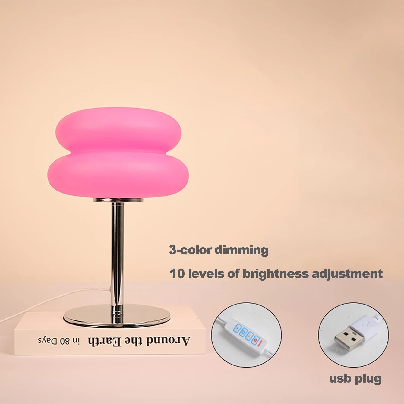Creamy Bedside Table Lamp with USB Dimming