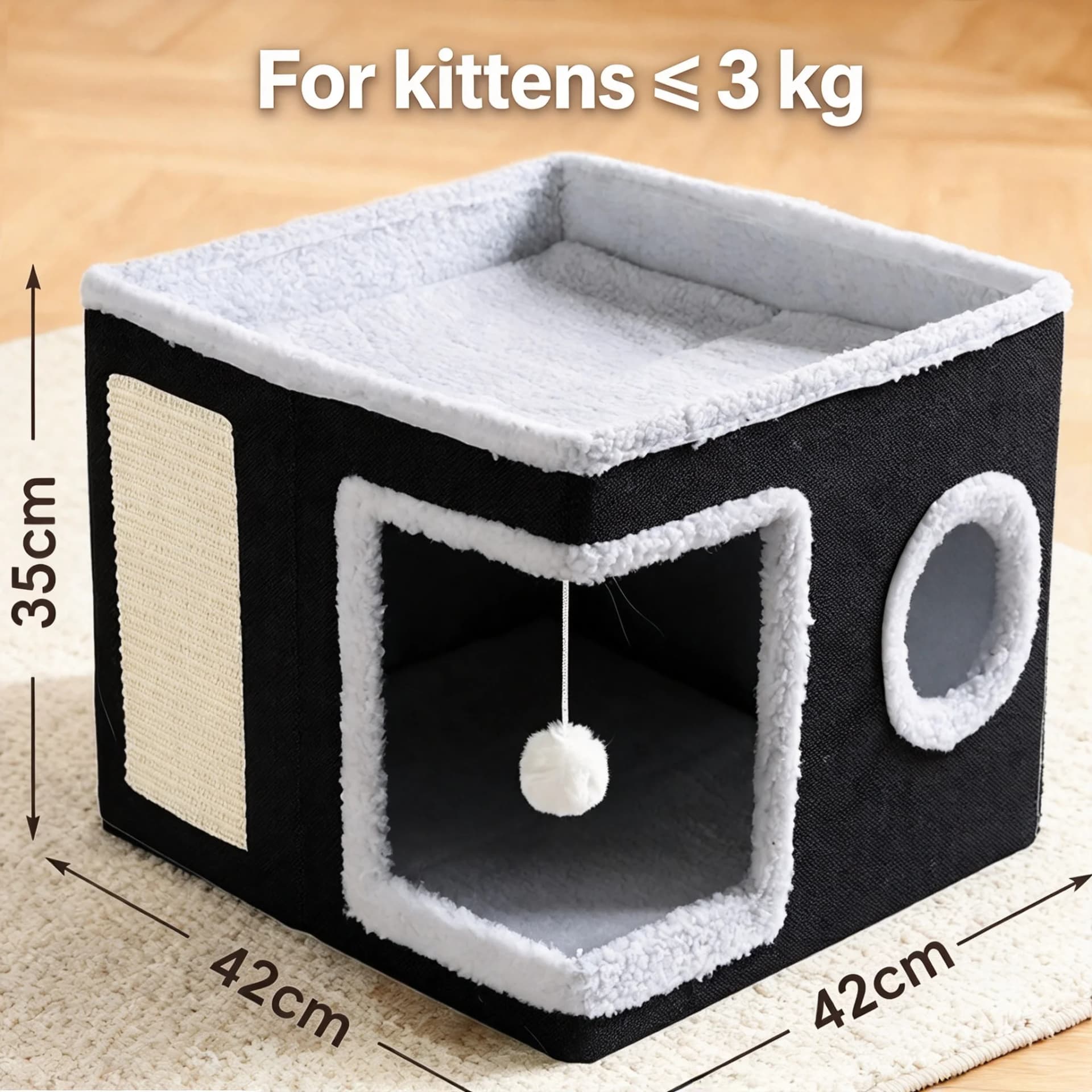 Foldable Plush Cat Cave Bed with Scratching Pad
