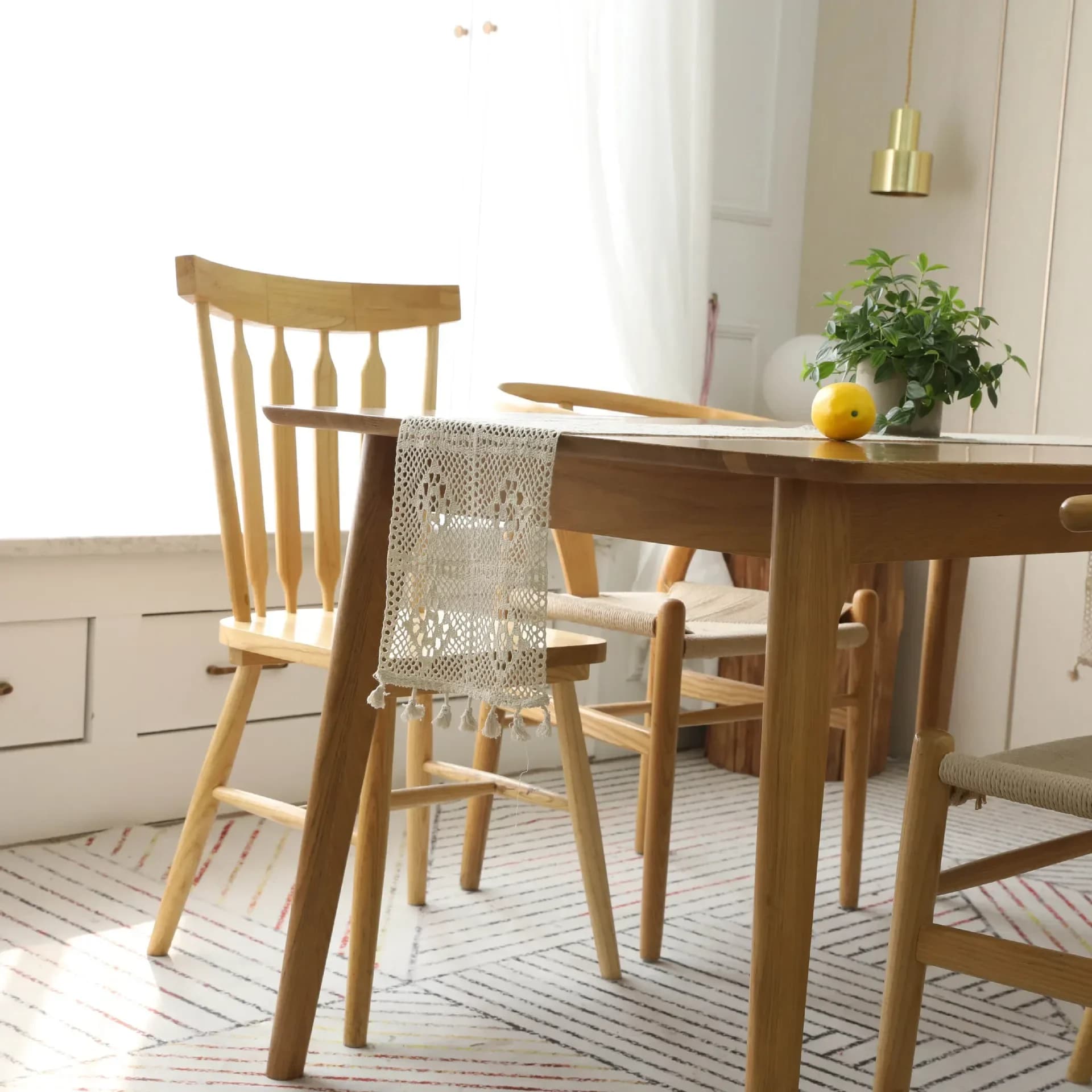 White Jacquard Table Runner With Tassel
