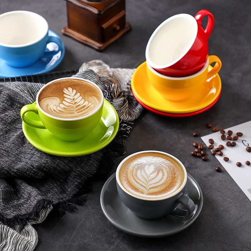 250ml Thickened Cup Large Capacity Creative Latte Art Cup Retro Colored Coffee Cup Afternoon Tea Dessert Tea Mug Home Decoration