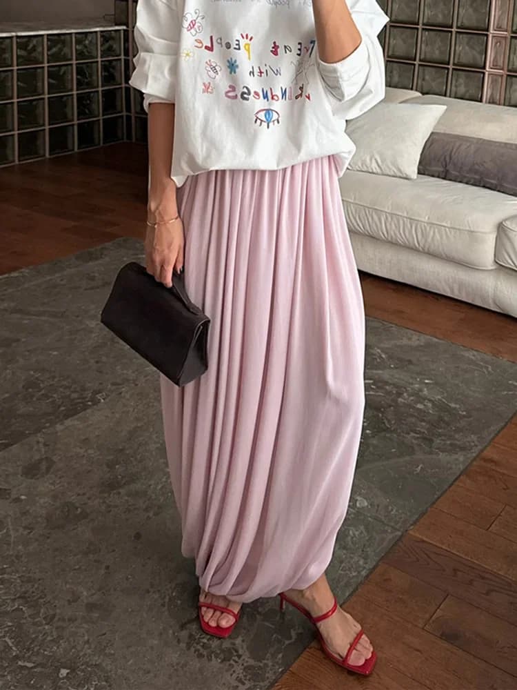 Pleated Mesh High Waist Maxi Skirt