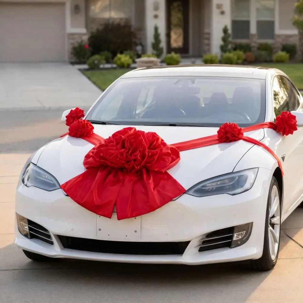 Large Wedding Car Front Decor Full Set Romantic Floral Ball Flower Arrangement Ribbon Bows Bridal Main Car Decor