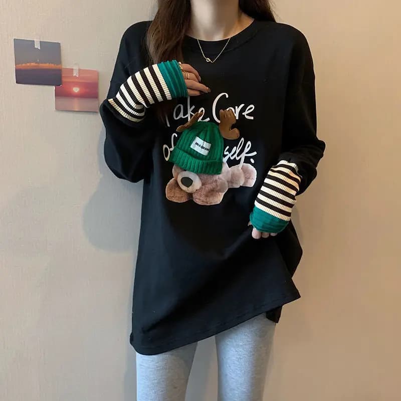 Long Sleeve Graphic Pullover Midi Top