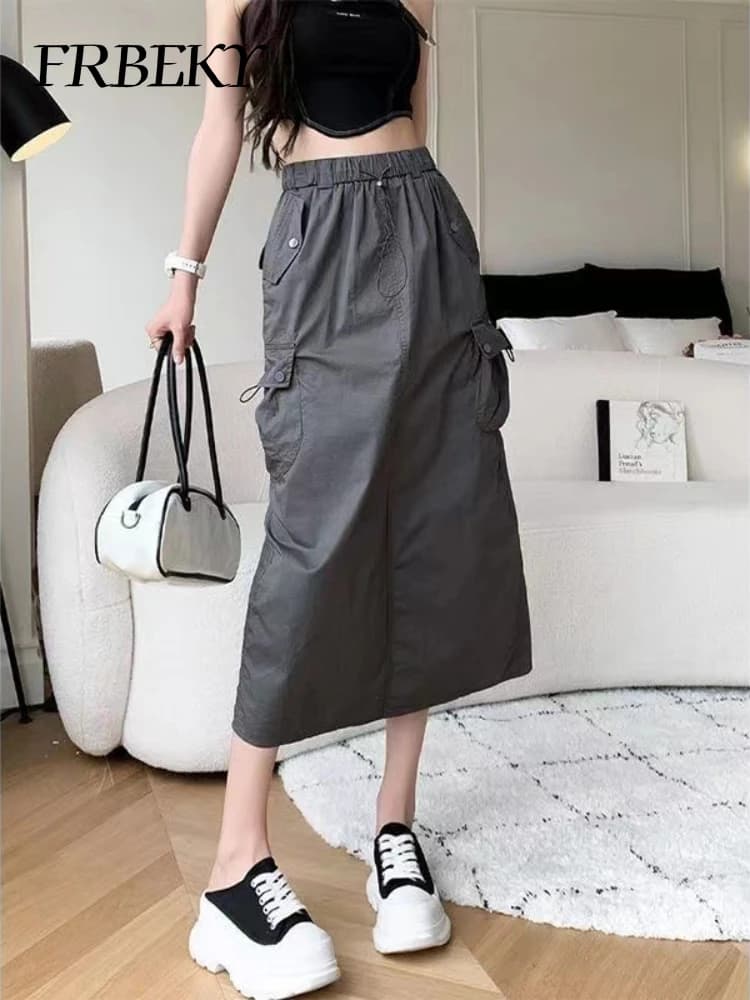 Women's Drawstring Workwear Midi Skirt