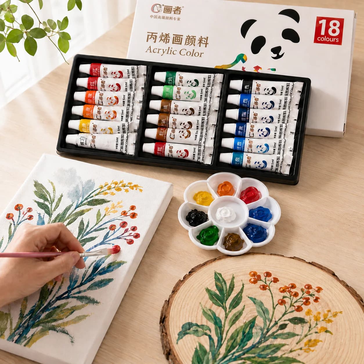 Acrylic Paint Set with Brushes and Palette