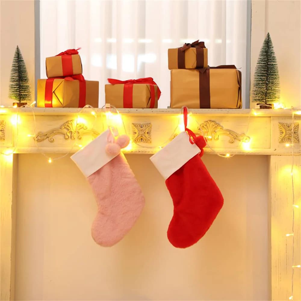 Plush Christmas Stocking Canvas Cuff Decorations