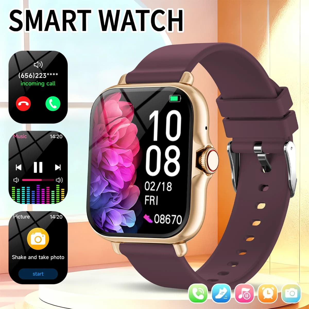 Smart Watch for Android iOS Ultra Low Power Bluetooth Calling Fitness Tracker Music Control Voice Assistant Metal Body Sports