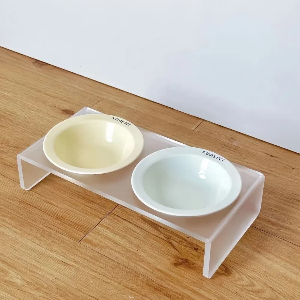 Ceramic Elevated Cat Bowl with Acrylic Stand