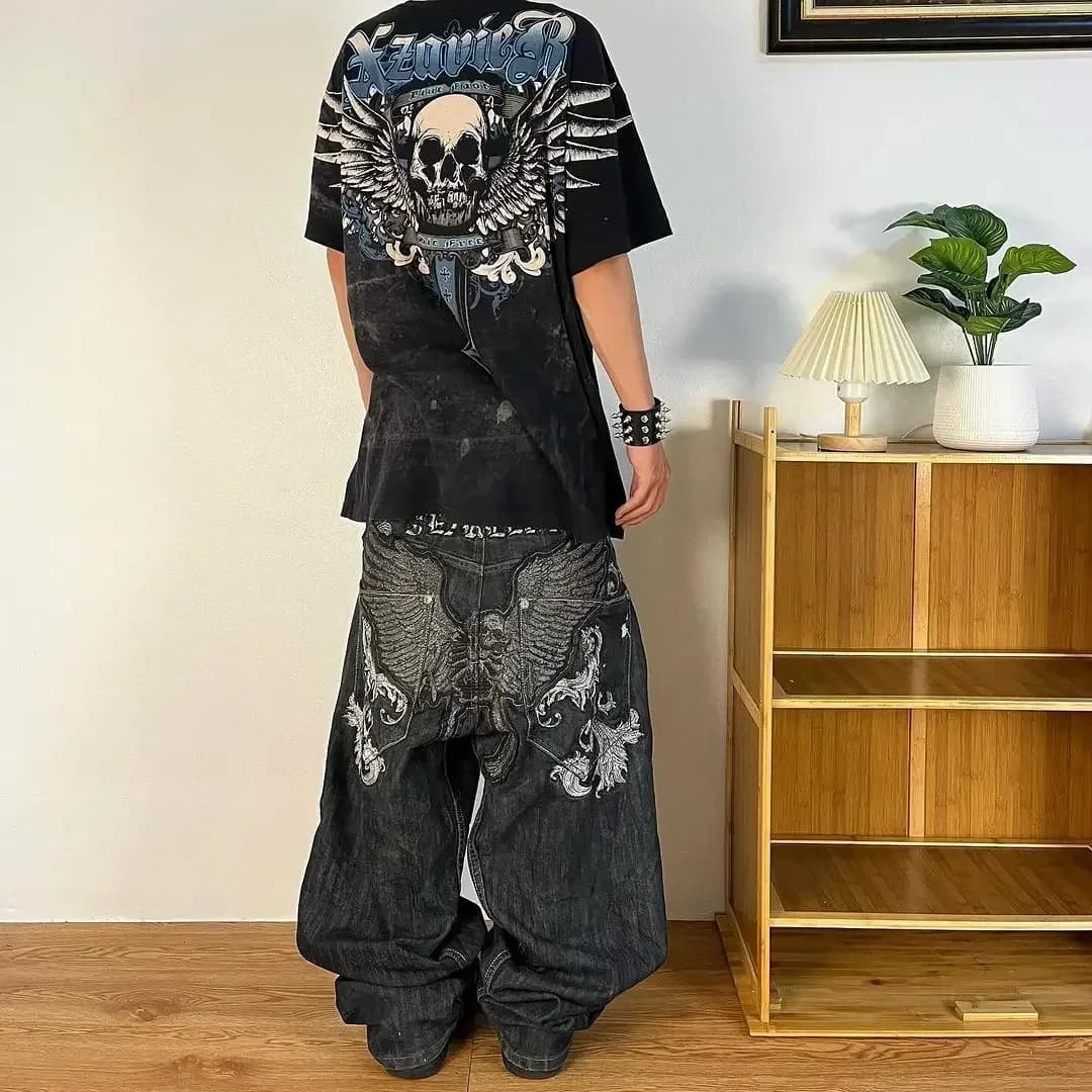 Women's High-Waist Straight-Leg Embroidered Denim
