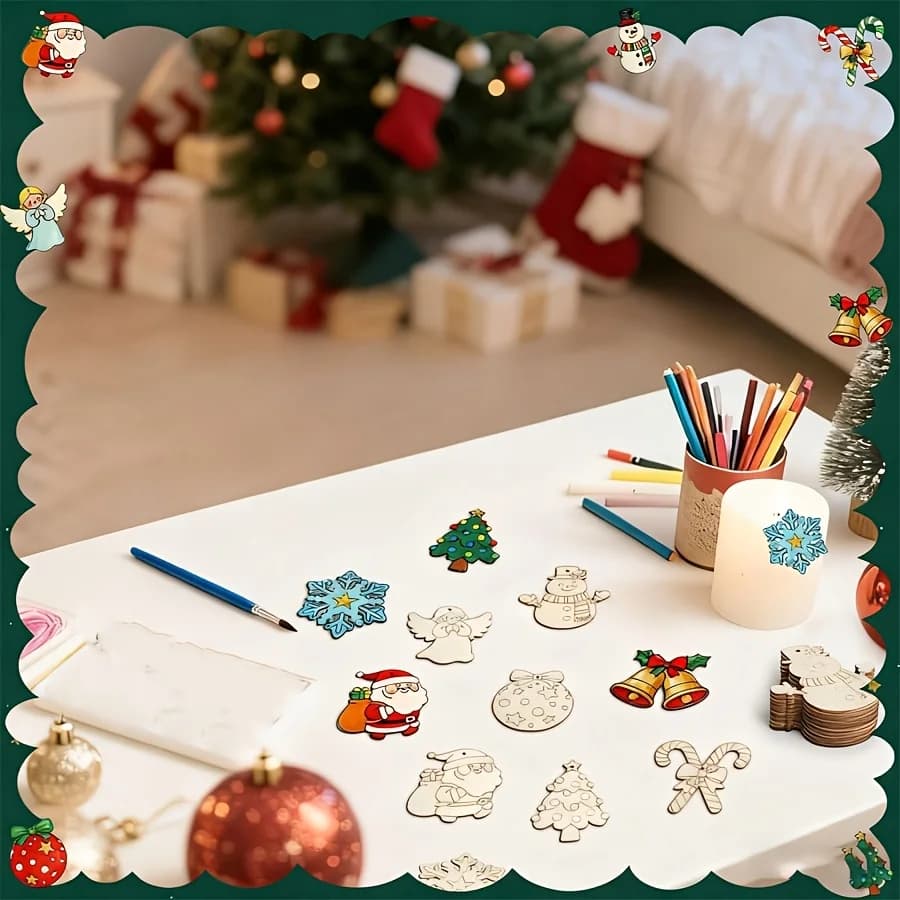 Wooden Christmas Ornament Set 40-Piece