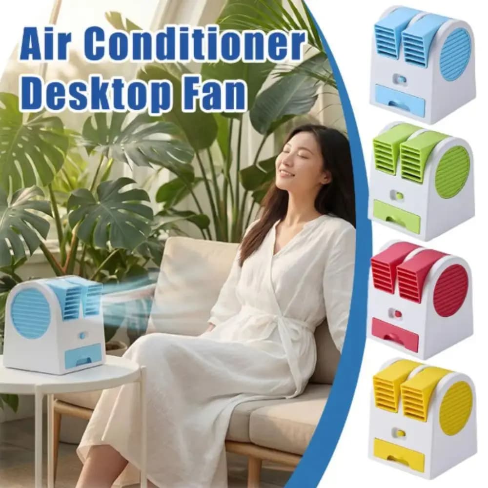 Portable Dual-Outlet Ice Cooling Desk Fan
