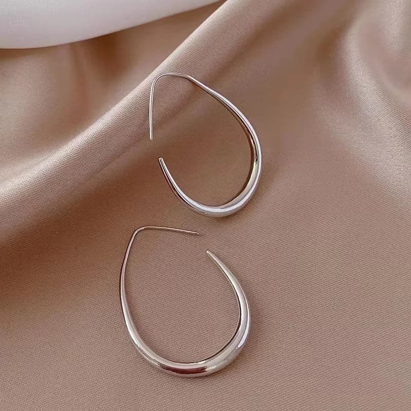 Sterling Silver Golden Ellipse Wedding Hoop Earrings
