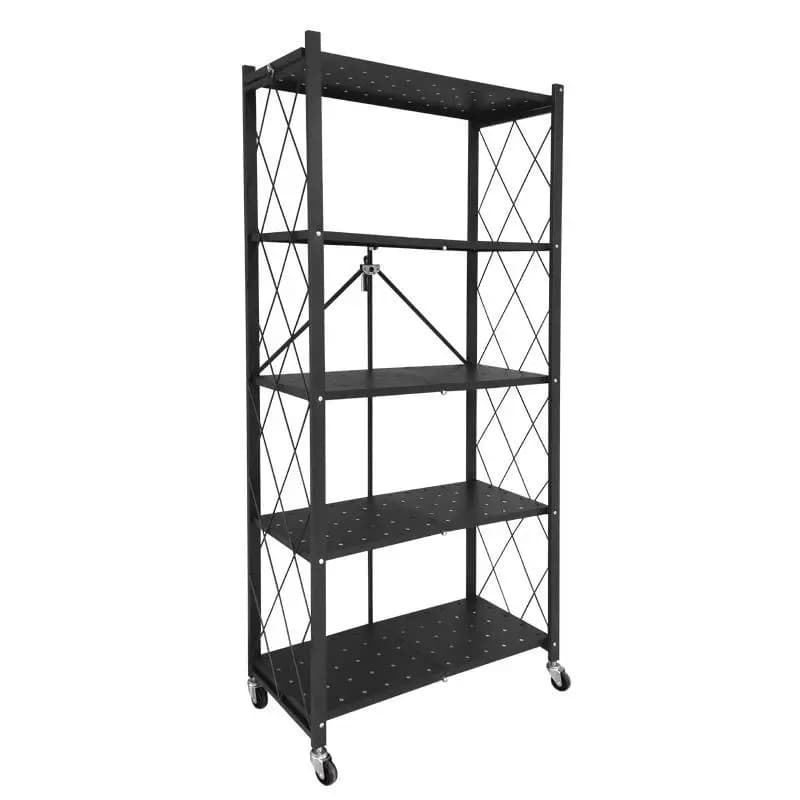 Kitchen Multi-layer Storage Rack Stand Moveable No-installation Carbon Steel Foldable Organizer for Utensils And Dishes