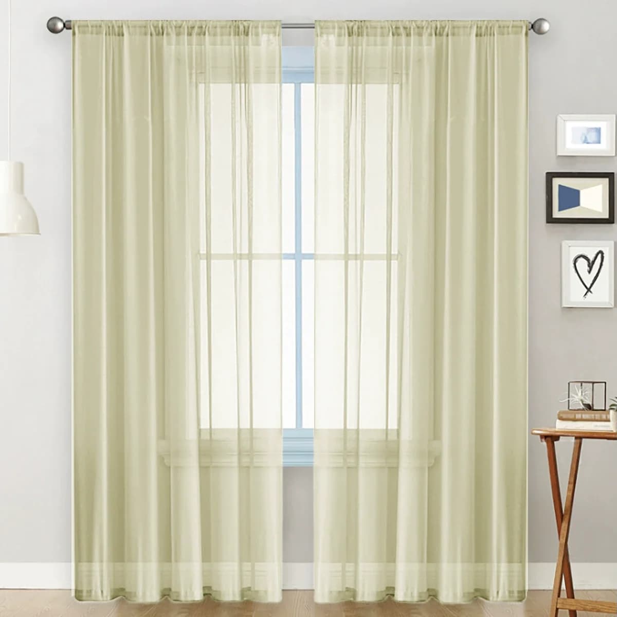 Sheer White Curtains, 2 Panels