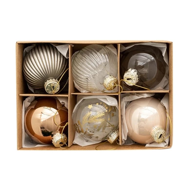 Glass Christmas Baubles Ornaments, Pack of 6