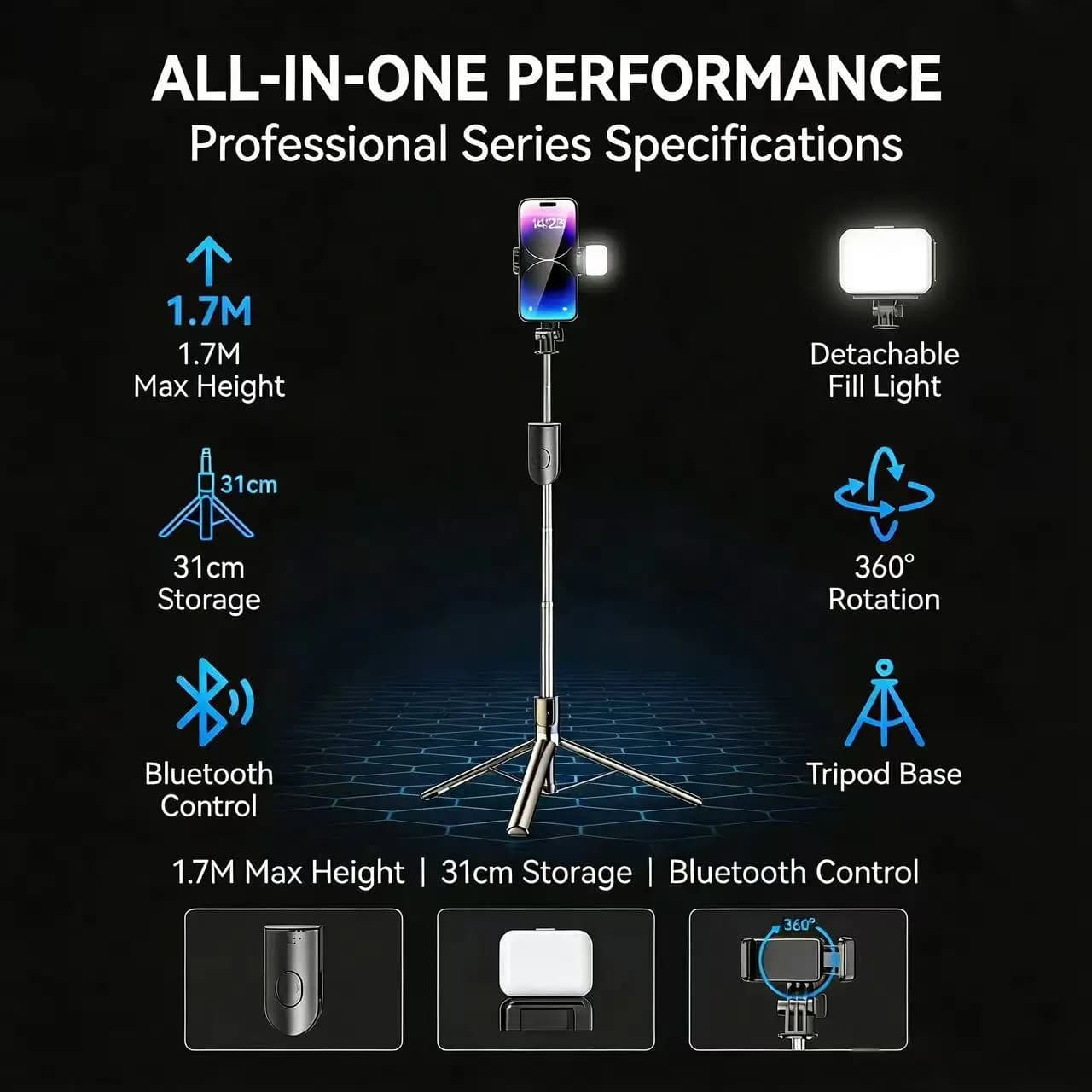 Mobile Phone Tripod Selfie Stick with Flexible Legs