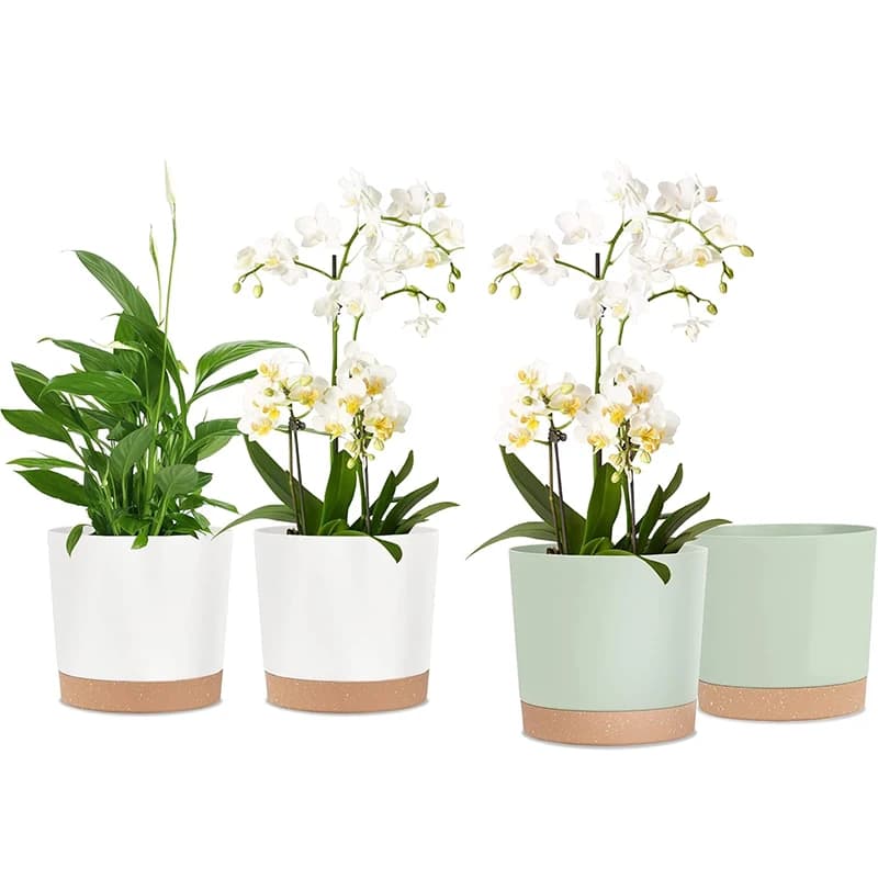 Plant Pots with Drainage Holes and Saucer, 2-Pack