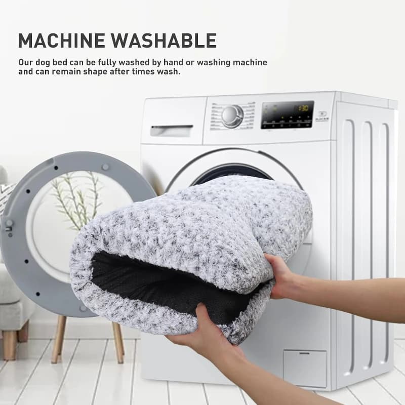 Washable Plush Dog Bed with Anti-Slip Bottom