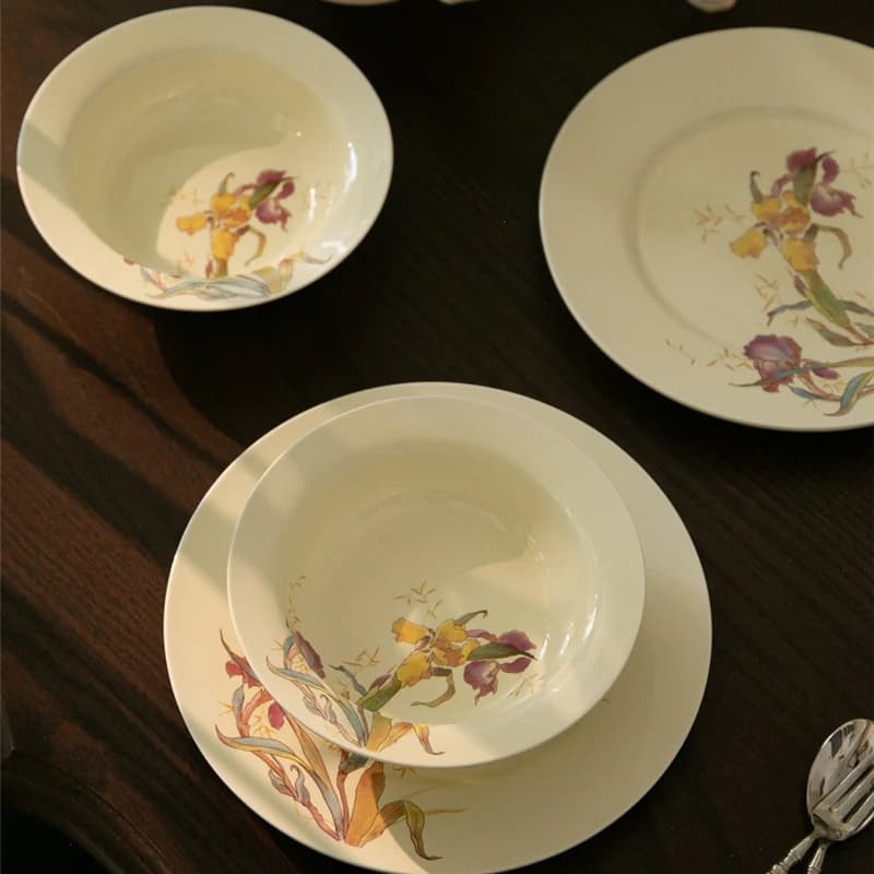Ceramic Dinner Plate Set French Iris