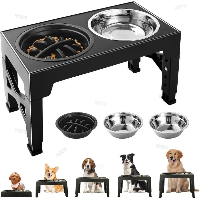 Adjustable Raised Dog Feeder with Stainless Steel Bowls
