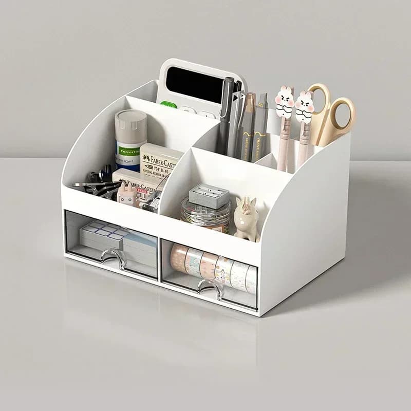 Desk Organizer with 2 Drawers, Plastic Cosmetic Storage, Desktop Organizer Set, Pencil Holder, Perfect for Storage WORLDKPI