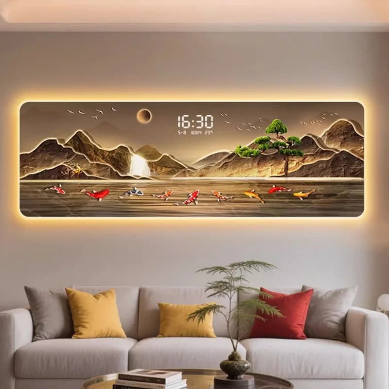 Wall Art Living Room Clock Wall Aesthetic With lamp Silent Fashion Wall Watch Xenomorph Mural Reloj Pared Interior Decoration