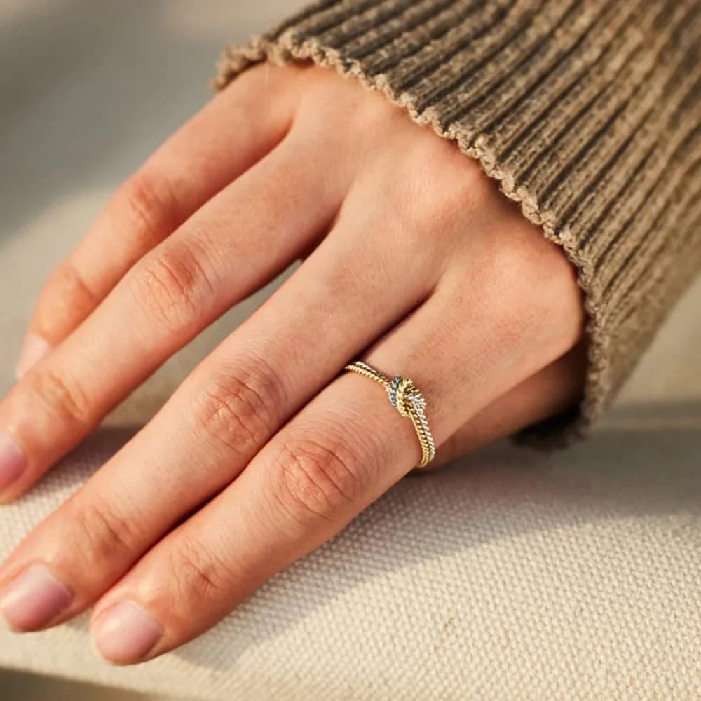Two-Tone Twisted Knotted Stainless Steel Ring
