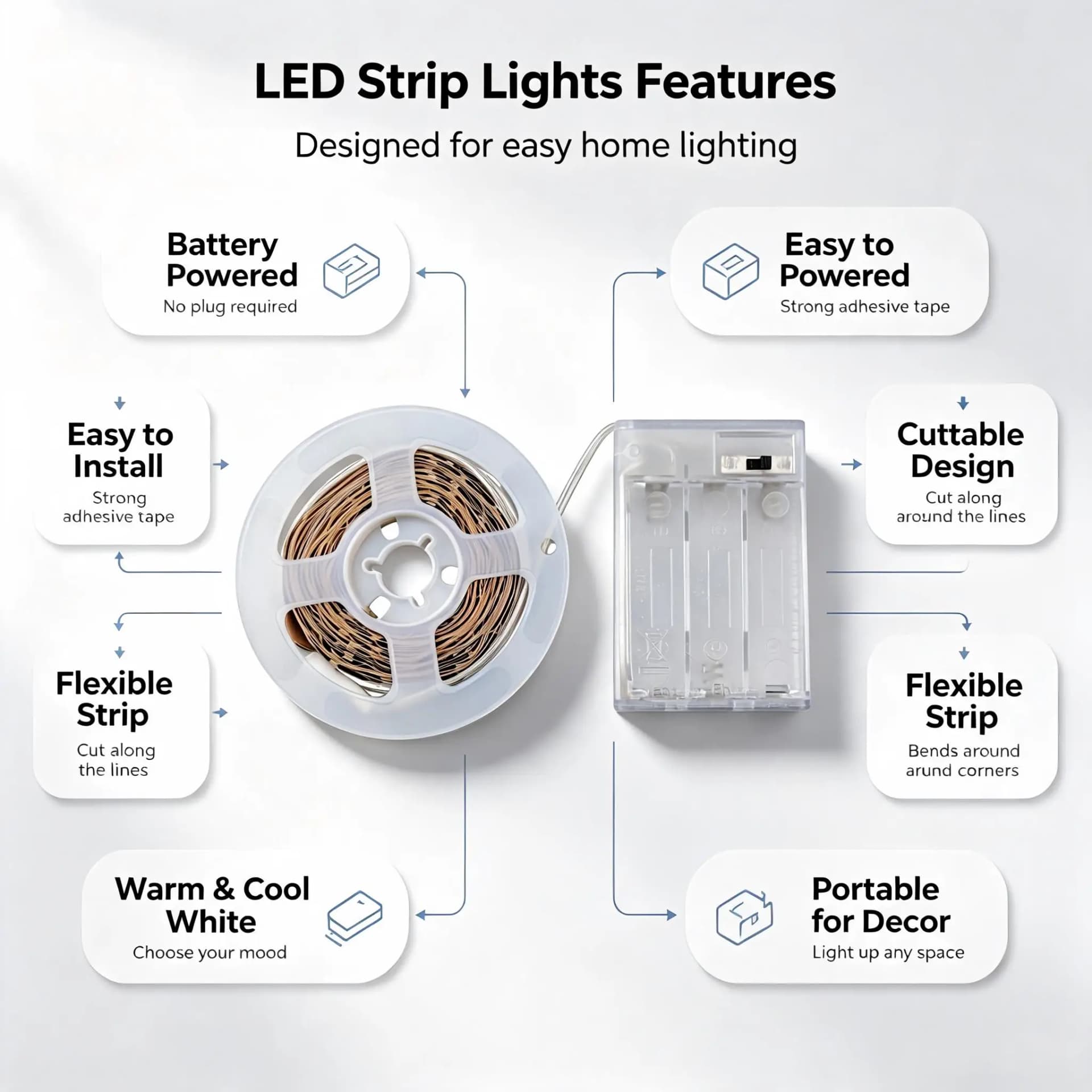 2835 LED light strip, battery powered, easy to install. Suitable for cabinets, entryways, staircases, and holiday decorations.
