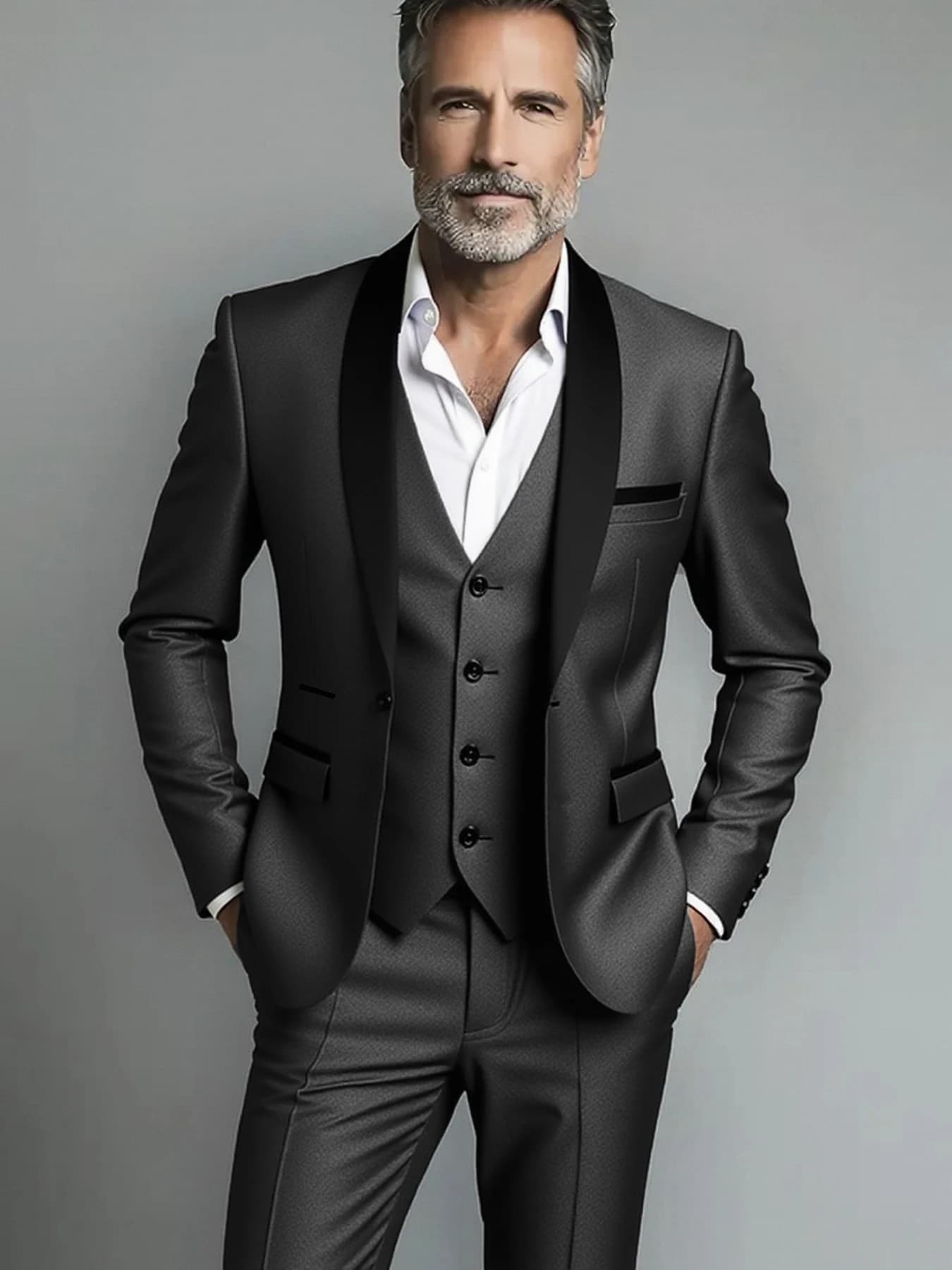 Men's Solid Color Three-Piece Formal Suit