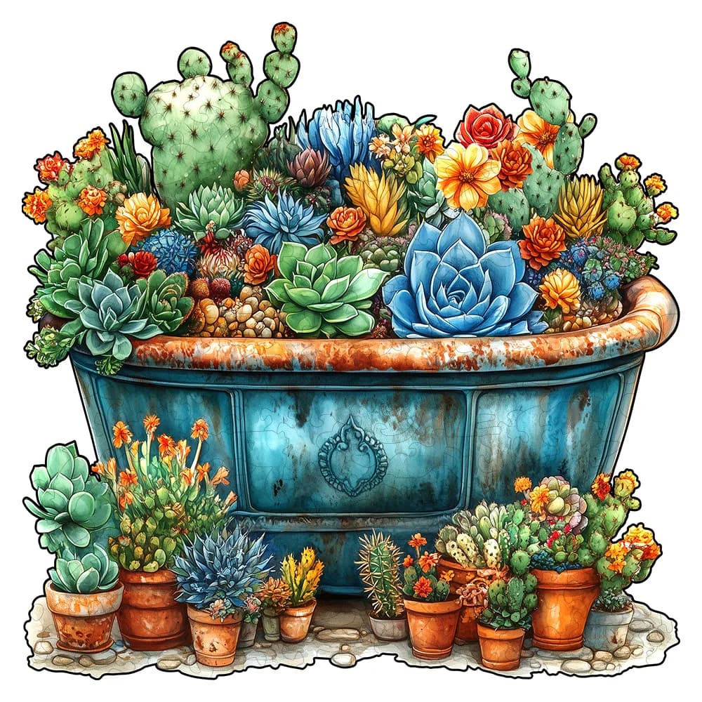 Wooden Puzzle with Animal and Succulent Shapes