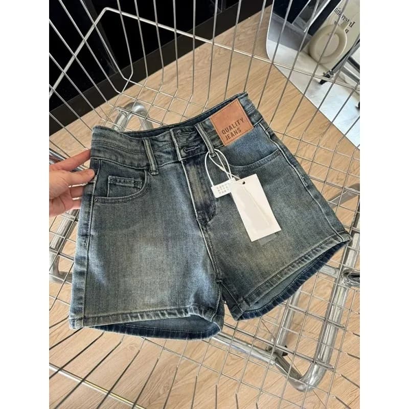 High Waist Stretch Denim Shorts
