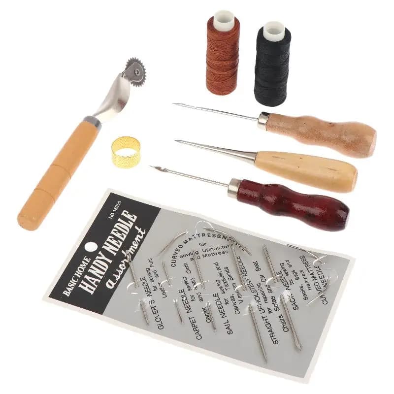 Leather Sewing Supplies Kit with Wooden Handle Awl