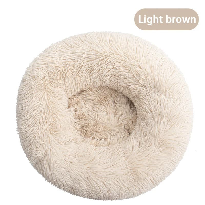 Furry pet bed - round cat bed and dog bed - soft and fluffy pet bed - ideal sleeping companion for kittens and puppies