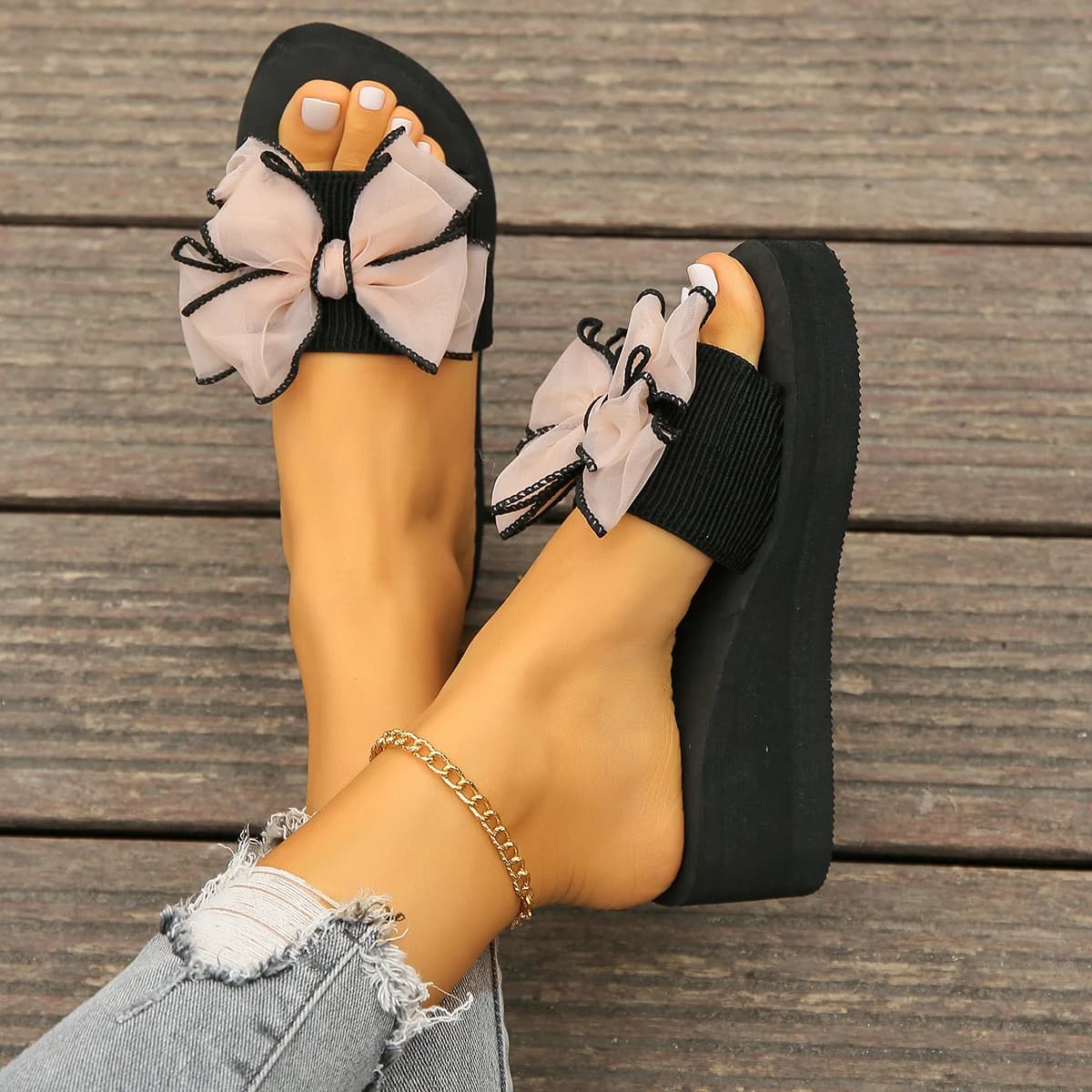 Women's Bow-Knot Wedge Heel Flip-Flops